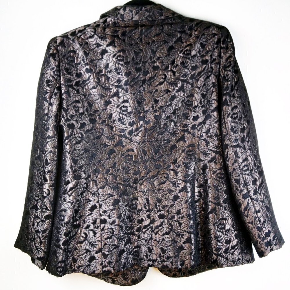 Solini NY Gold/Silver on Black Brocade Vintage 80's Cocktail Blazer Sz14 - Picture 8 of 9